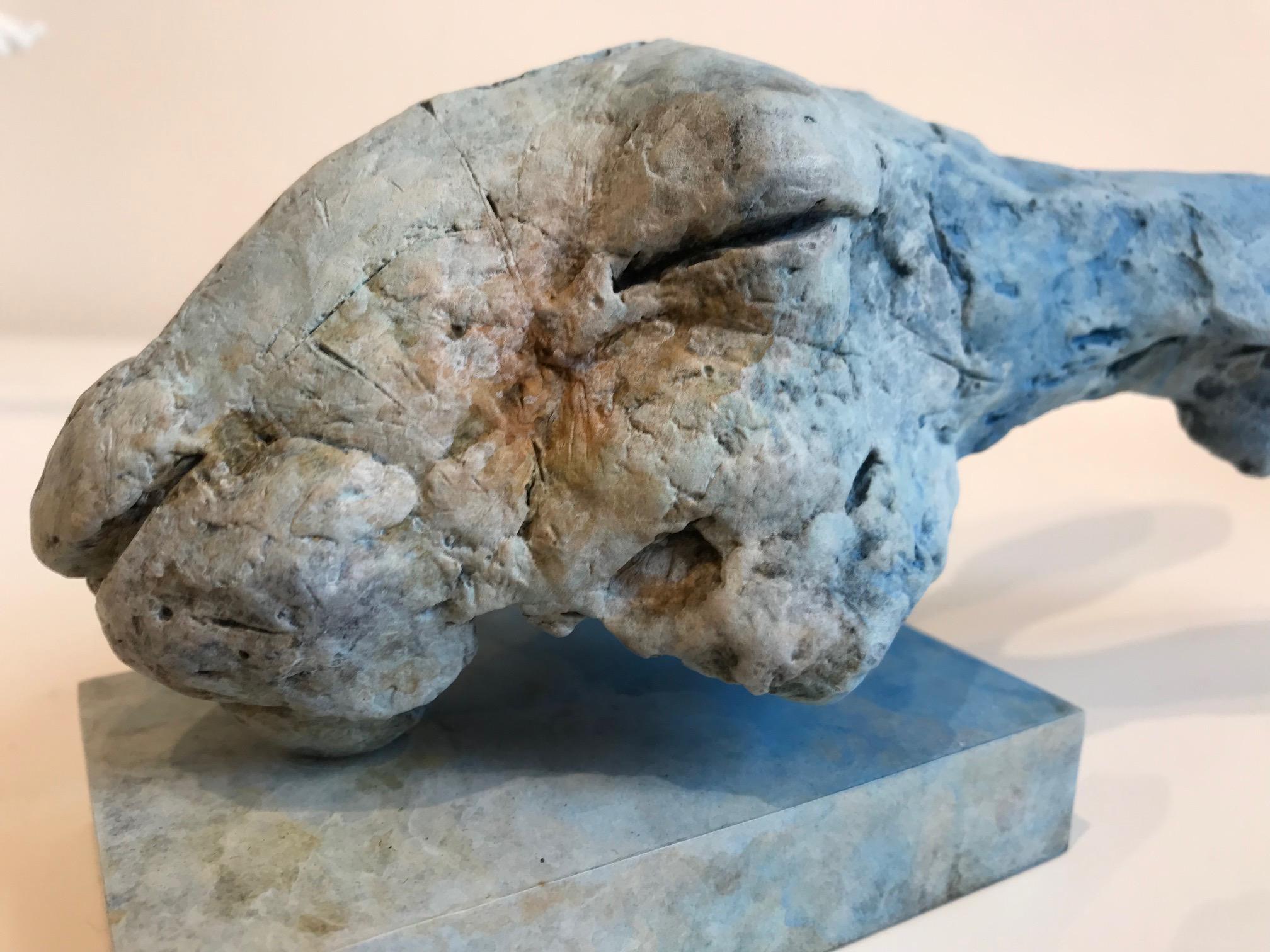 ''Elysian Hare'', Contemporary Bronze Sculpture Portrait of a Hare Blue and Grey 7