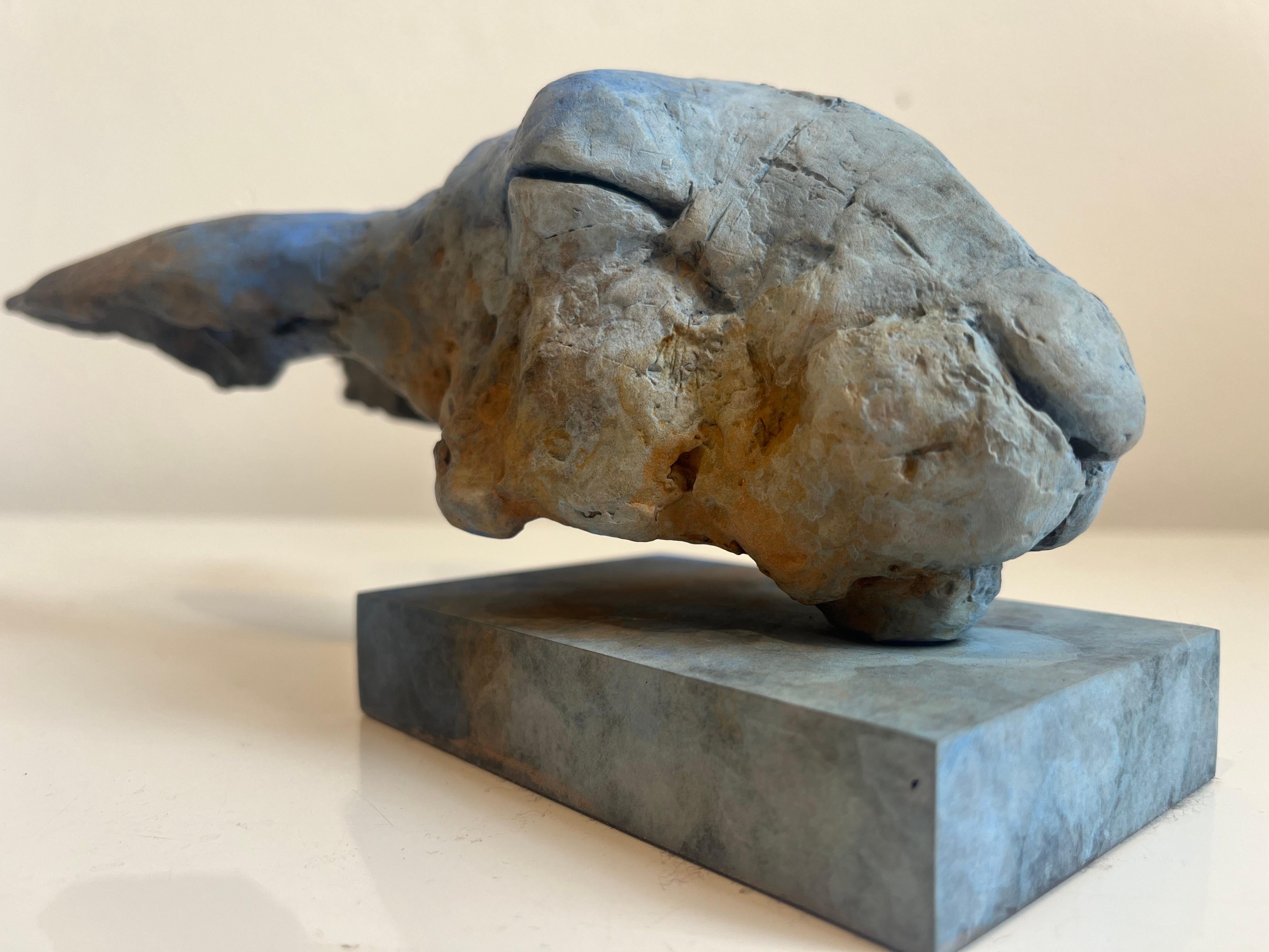 ''Elysian Hare'', Contemporary Bronze Sculpture Portrait of a Hare Blue and Grey 5