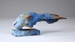 ''Elysian Hare'', Contemporary Bronze Sculpture Portrait of a Hare Blue and Grey