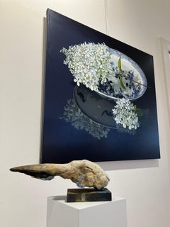 ''Elysian Hare'', Contemporary Bronze Sculpture Portrait of Hare Beige Grey Blue