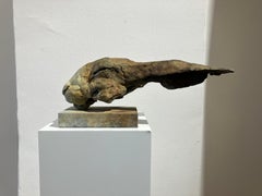 ''Elysian Hare'', Contemporary Bronze Sculpture Portrait of Hare Beige Grey