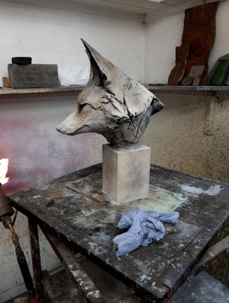''Fox Head Study'', Contemporary Bronze Sculpture Portrait of a Fox  1