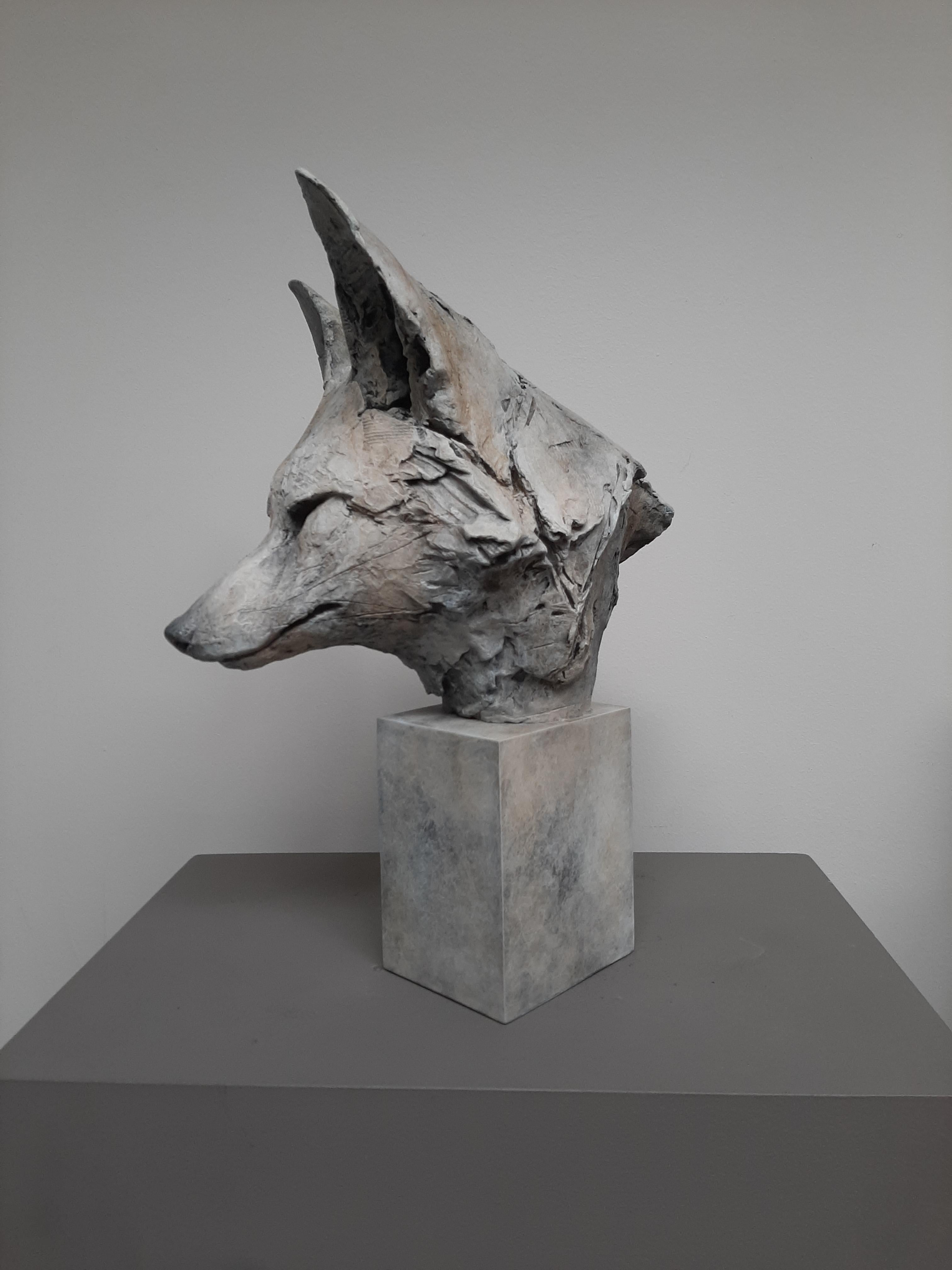 Nichola Theakston Figurative Sculpture - ''Fox Head Study'', Contemporary Bronze Sculpture Portrait of a Fox 