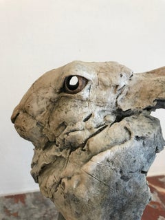 ''Hasen-Kopfstudie 2'':: Zeitgenössische Bronze-Skulptur Portrait eines Hasen