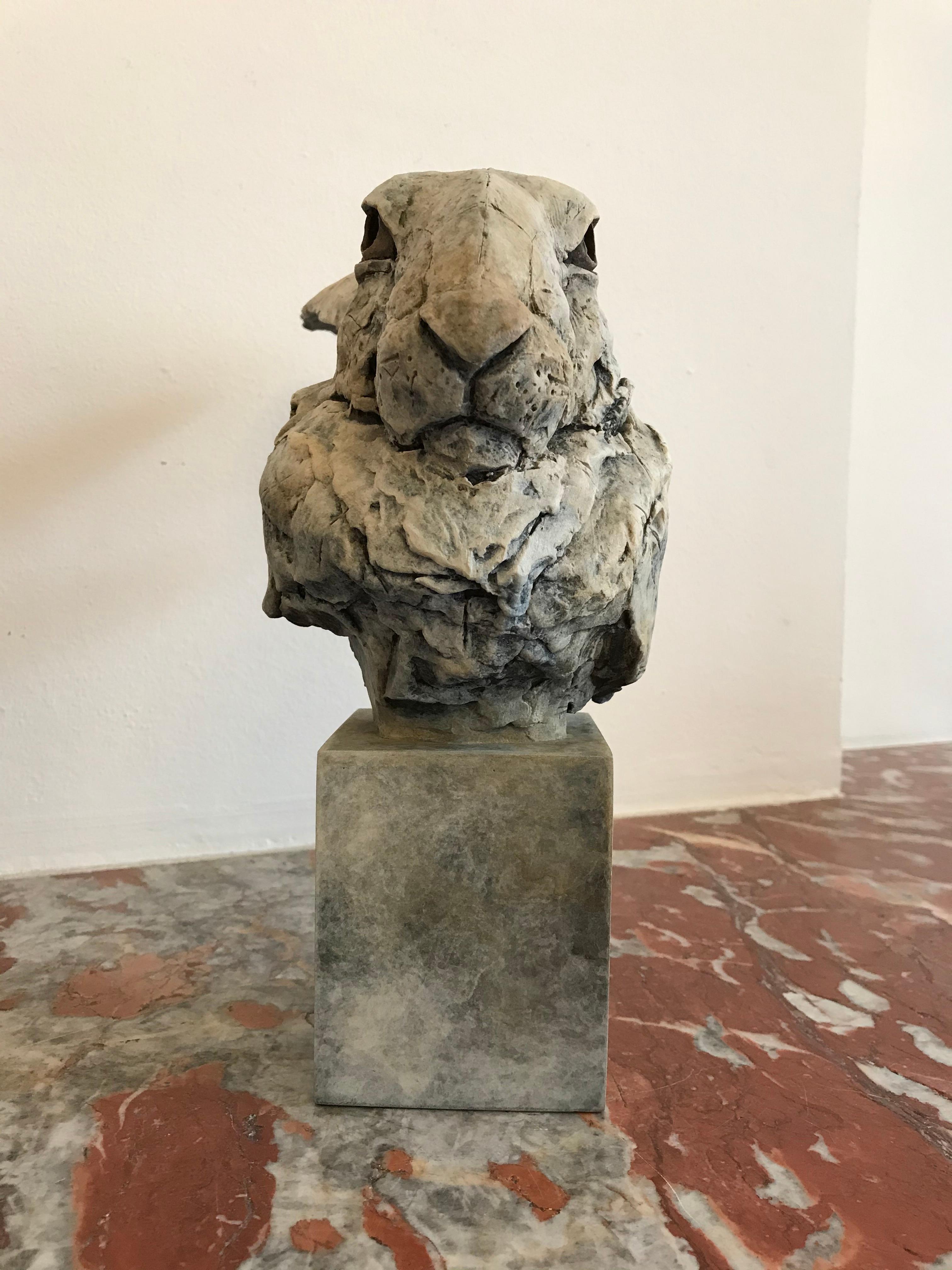 ''Hare Head Study 2'', Contemporary Bronze Sculpture Portrait of a Hare - Gold Figurative Sculpture by Nichola Theakston
