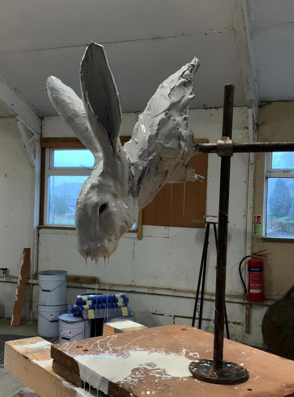 ''Hare Head Study 3'', Contemporary Bronze Sculpture Portrait of a Hare 7
