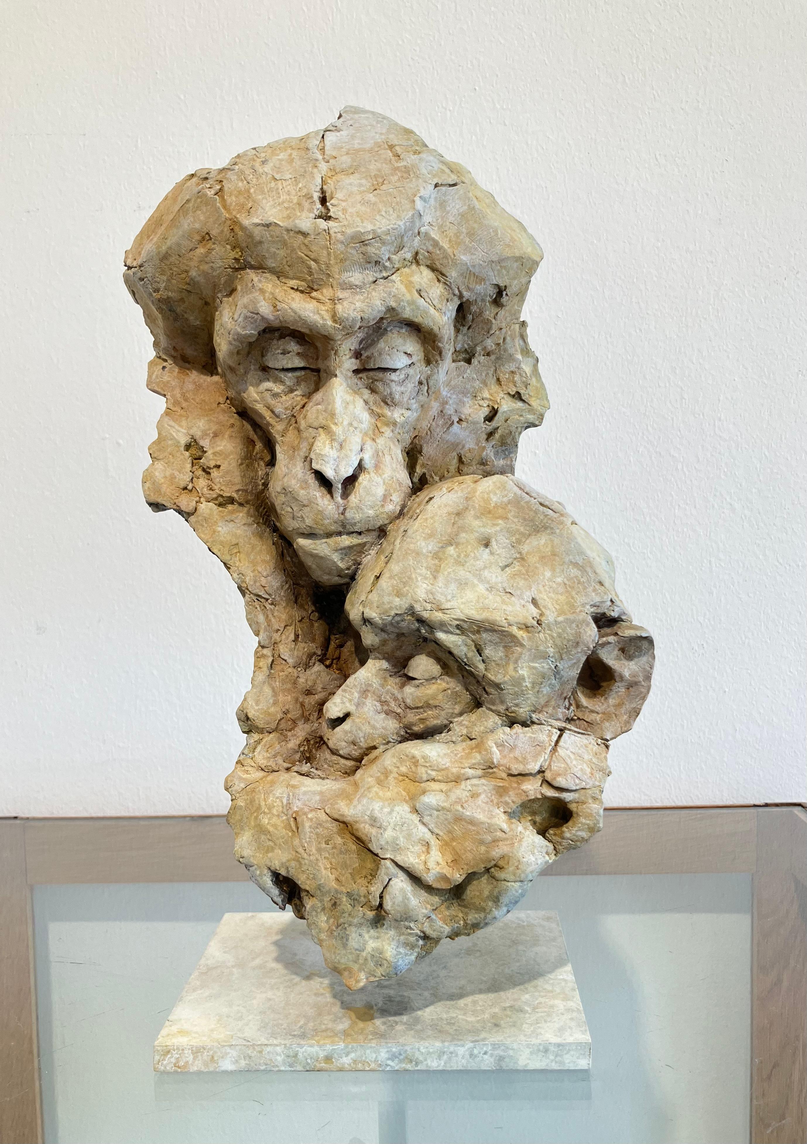 ''Macaque Icon'', Contemporary Bronze Sculpture of a Primate, Mother and Child 1