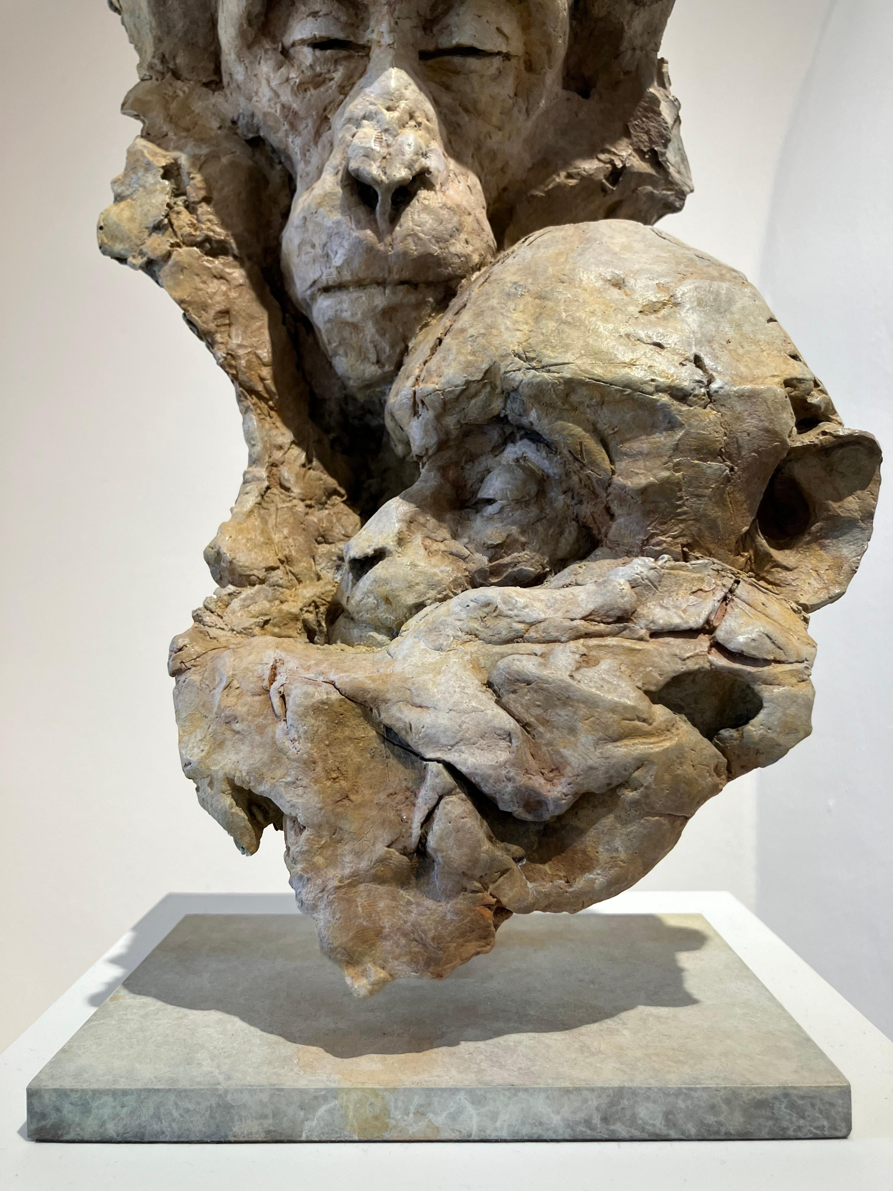 ''Macaque Icon'', Contemporary Bronze Sculpture of a Primate, Mother and Child For Sale 1