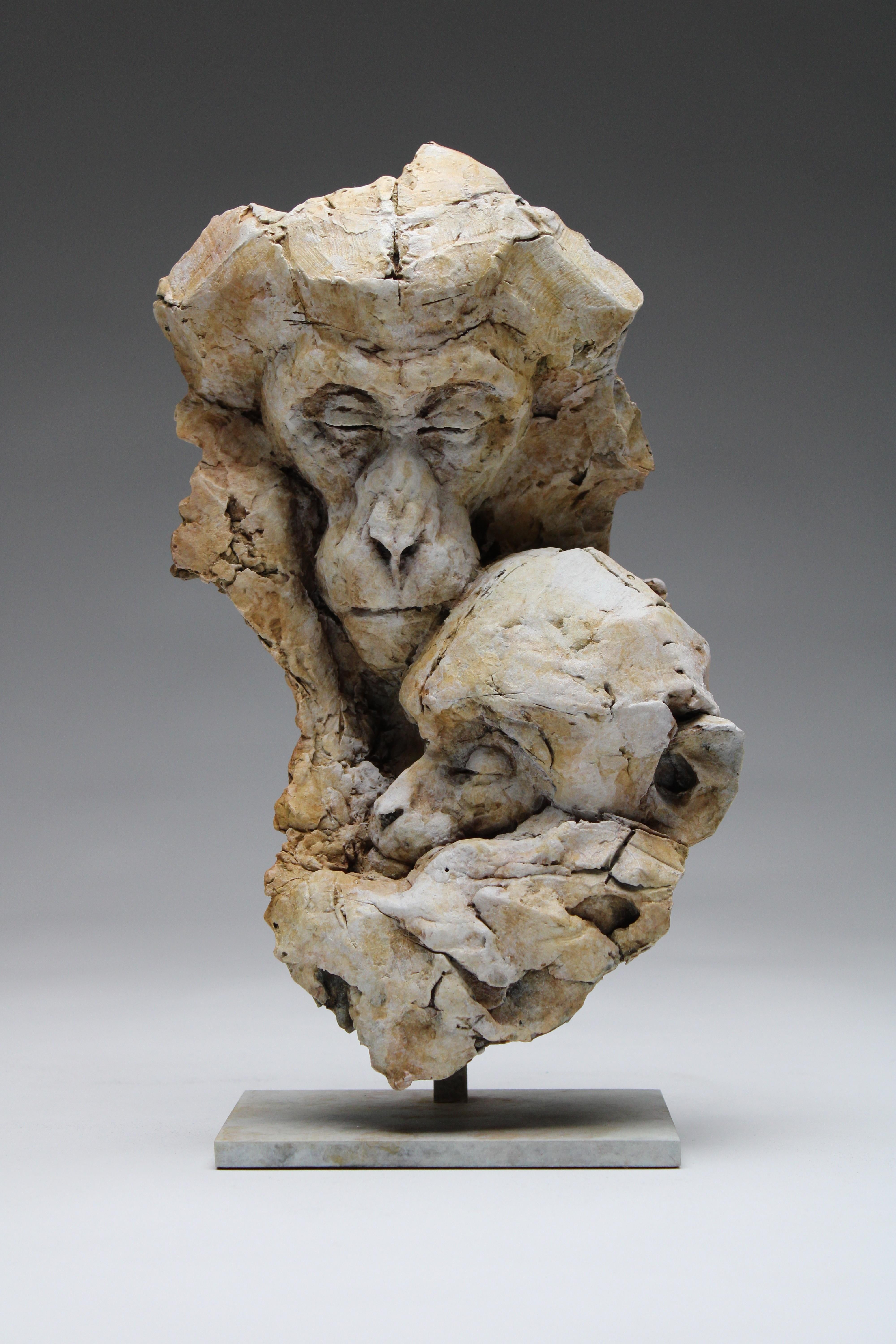 Nichola Theakston Figurative Sculpture - ''Macaque Icon'', Contemporary Bronze Sculpture of a Primate, Mother and Child