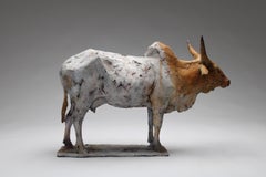 ''Sacred Cow'', Contemporary Bronze Sculpture of a Cow, Brown and White