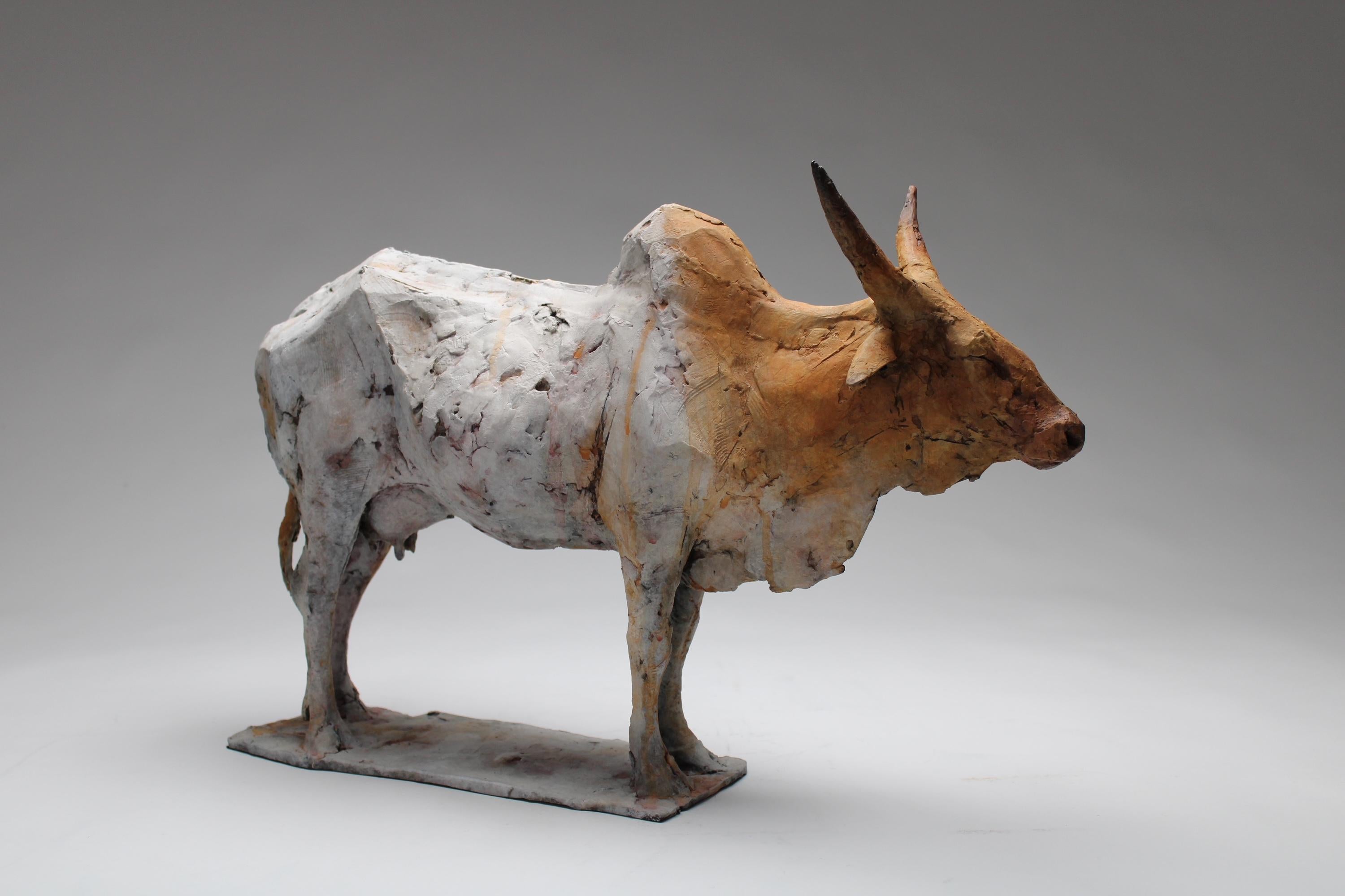 Nichola Theakston Figurative Sculpture - 

Sacred Cow

, Contemporary Bronze Sculpture of a Cow, Brown and White