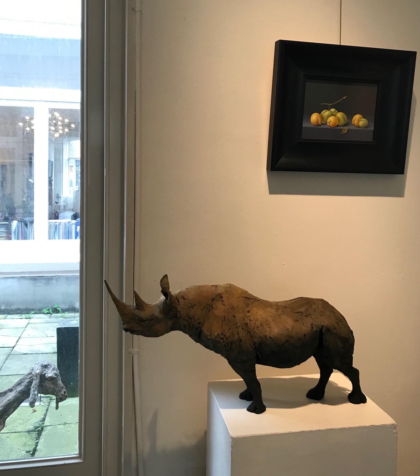 ''Still Rhino'', Contemporary Bronze Sculpture Portrait of a Rhinoceros For Sale 7