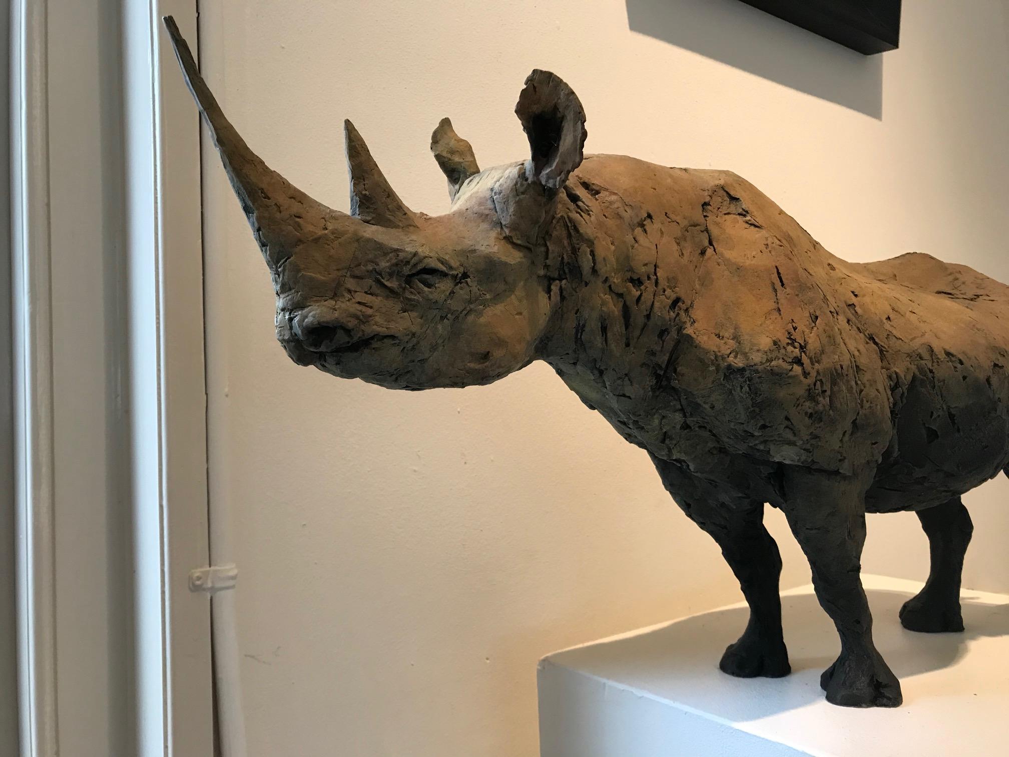 ''Still Rhino'', Contemporary Bronze Sculpture Portrait of a Rhinoceros For Sale 2