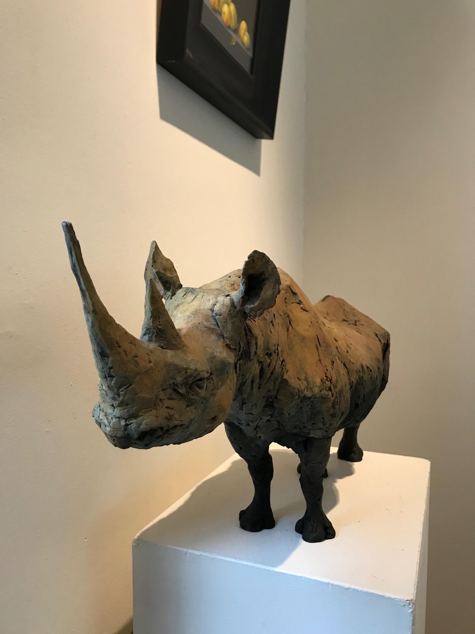 ''Still Rhino'', Contemporary Bronze Sculpture Portrait of a Rhinoceros For Sale 3
