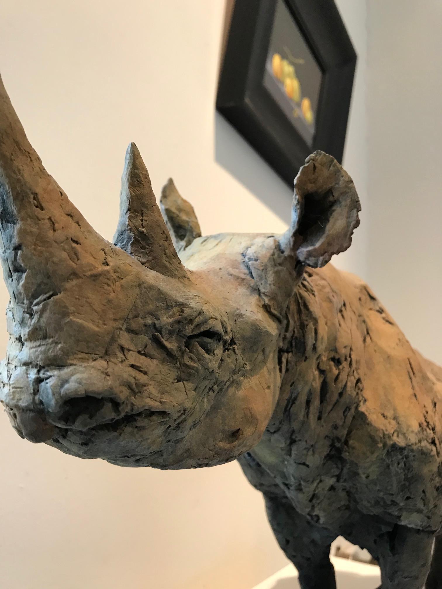 ''Still Rhino'', Contemporary Bronze Sculpture Portrait of a Rhinoceros For Sale 4