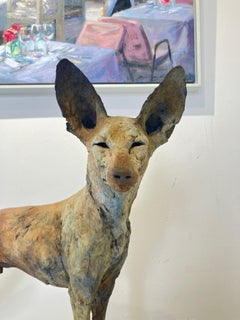 ''Tesem'', Escultura Contemporánea de Bronce Retrato de un Tesem, Perro Pardo