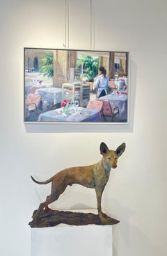 ''Tesem'', Contemporary Bronze Sculpture Portrait of a Tesem, Brown Dog