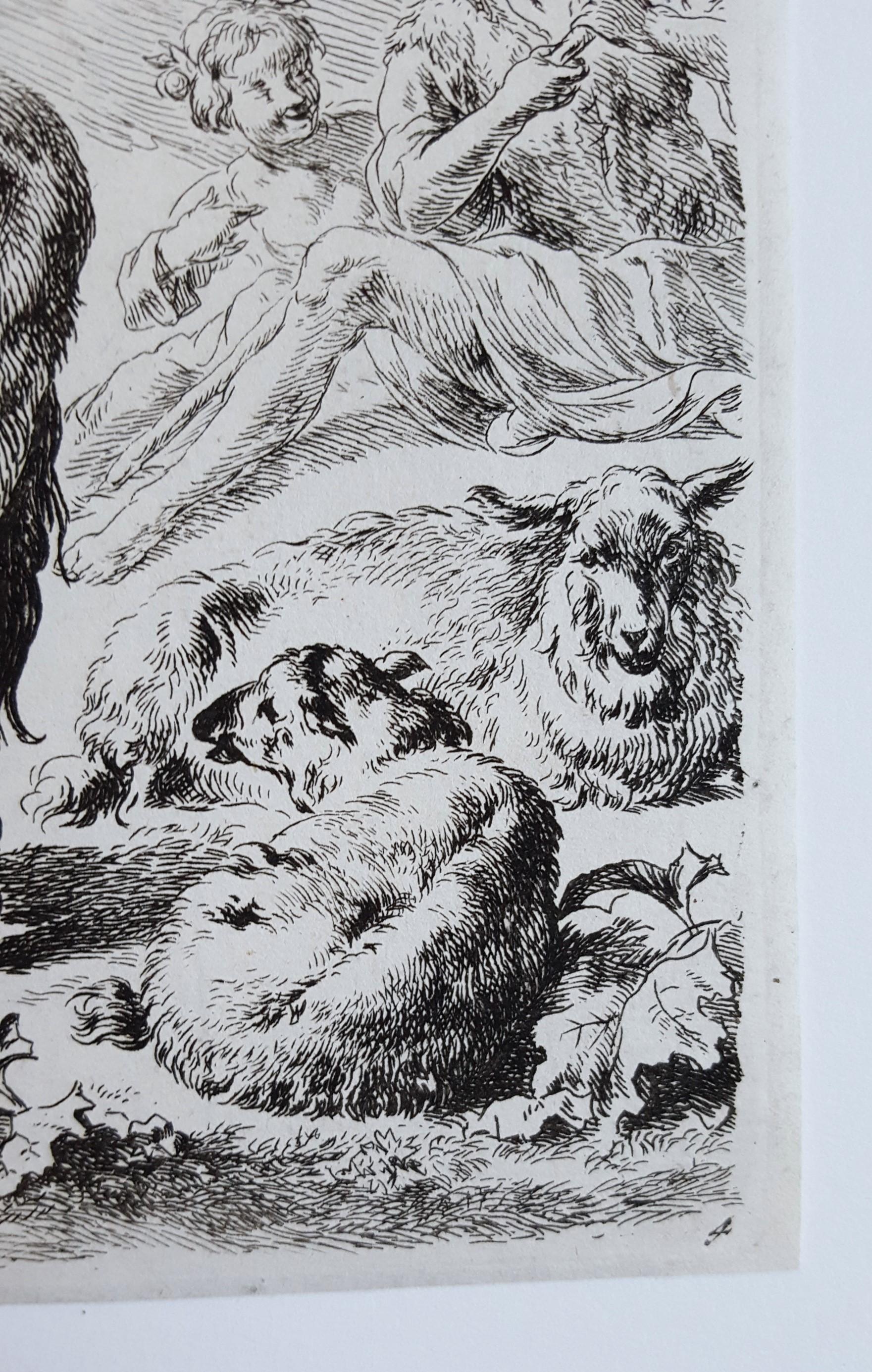 Donkey, Sheep, and Goats - Old Masters Print by Nicolaes Berchem