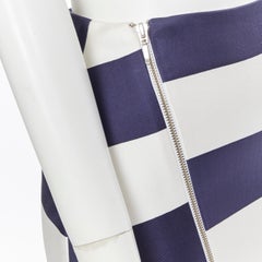 NICHOLAS 100% silk navy white striped asymmetric zip pencil skirt US2