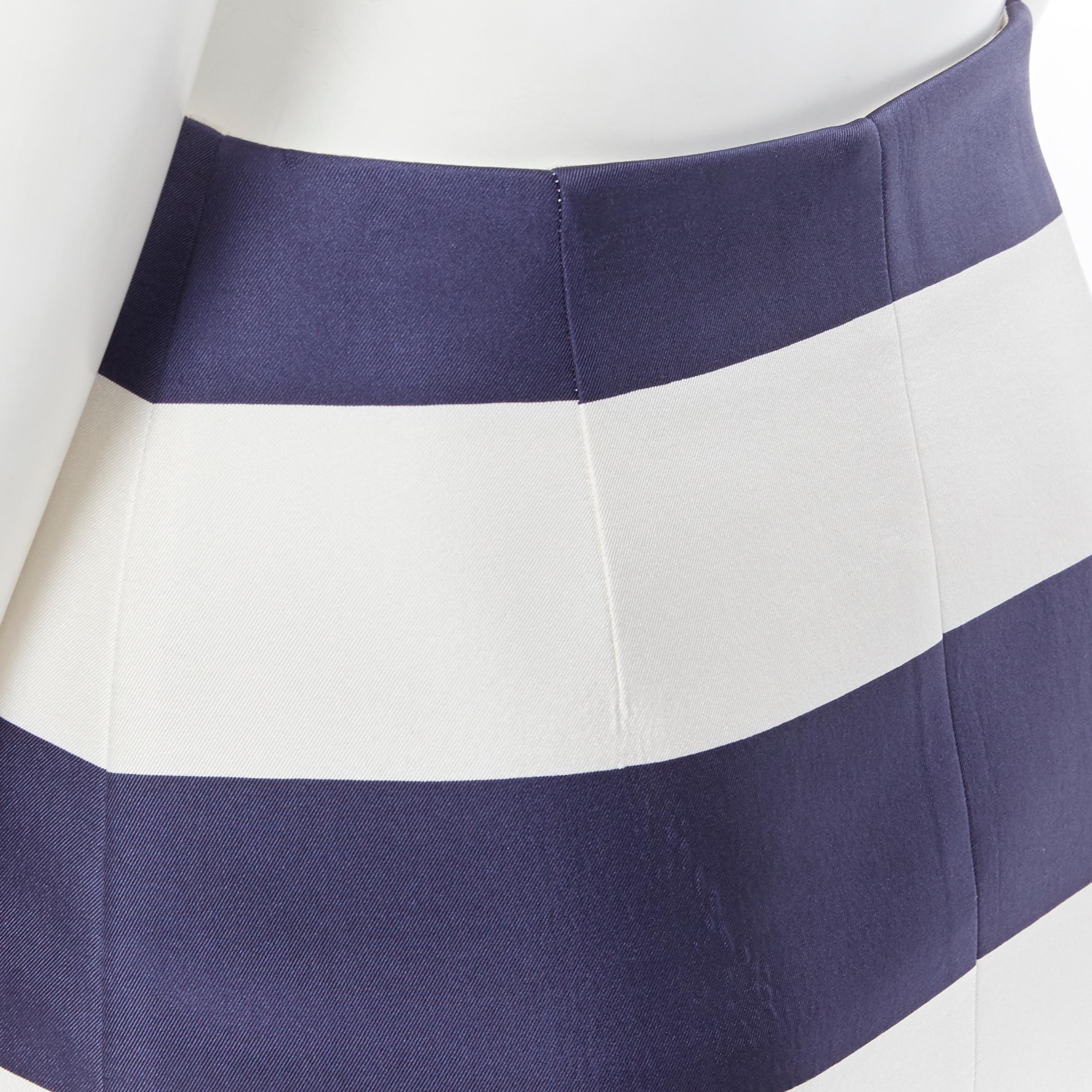 NICHOLAS 100% silk navy white striped asymmetric zip pencil skirt US2 2