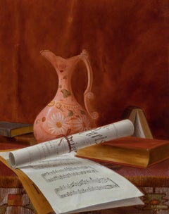 Antique "Still Life with Pink Ewer and Sheet Music" Nicholas Alden Brooks, Trompe L'oeil