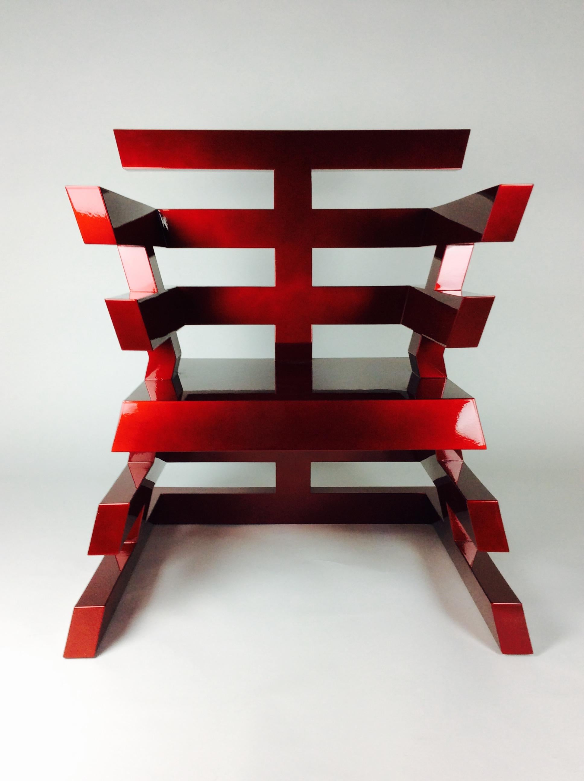 Lacquered Nicholas Alvis Vega’s Iconic Brass Aztec Chair in Fierce Red For Sale