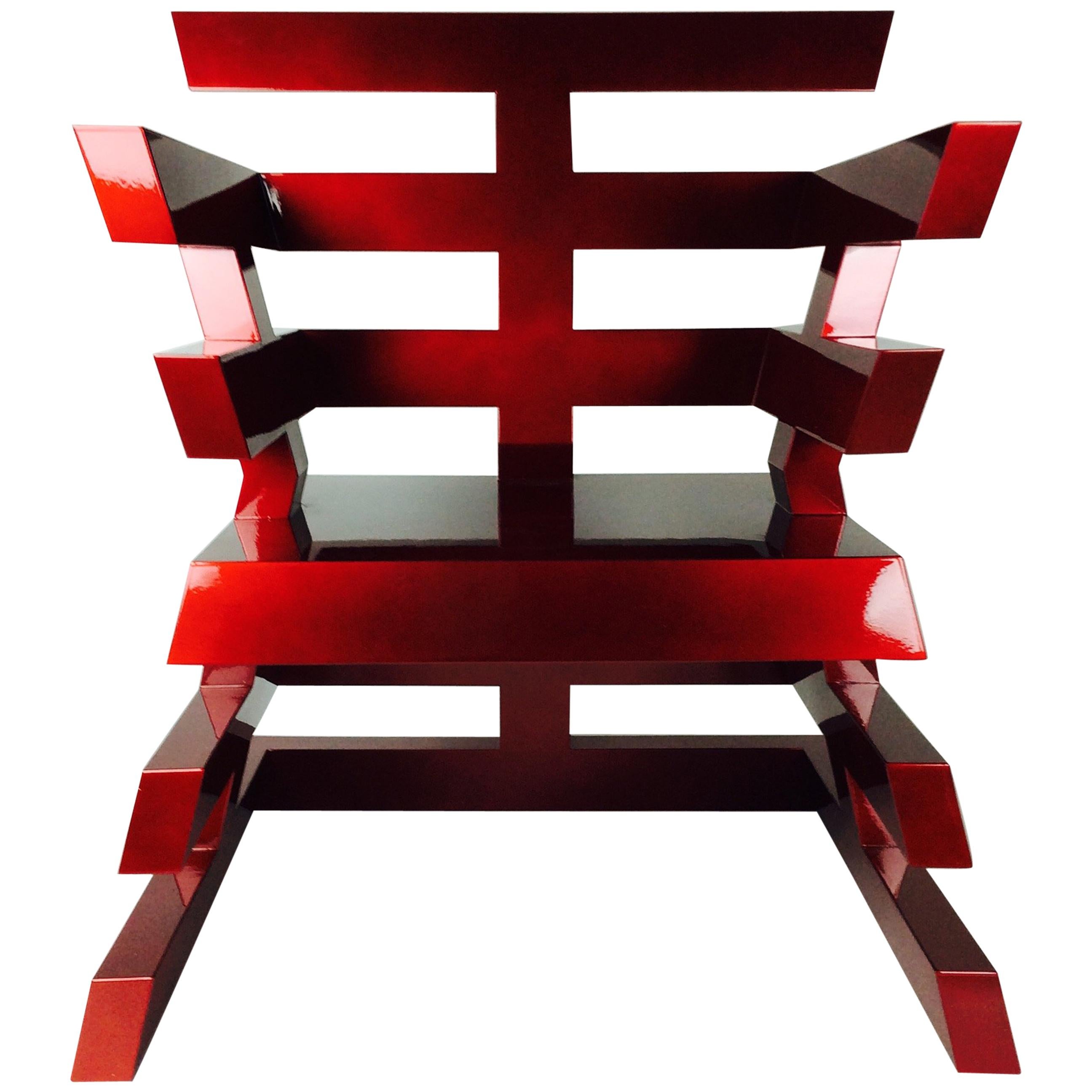 Nicholas Alvis Vega’s Iconic Brass Aztec Chair in Fierce Red For Sale