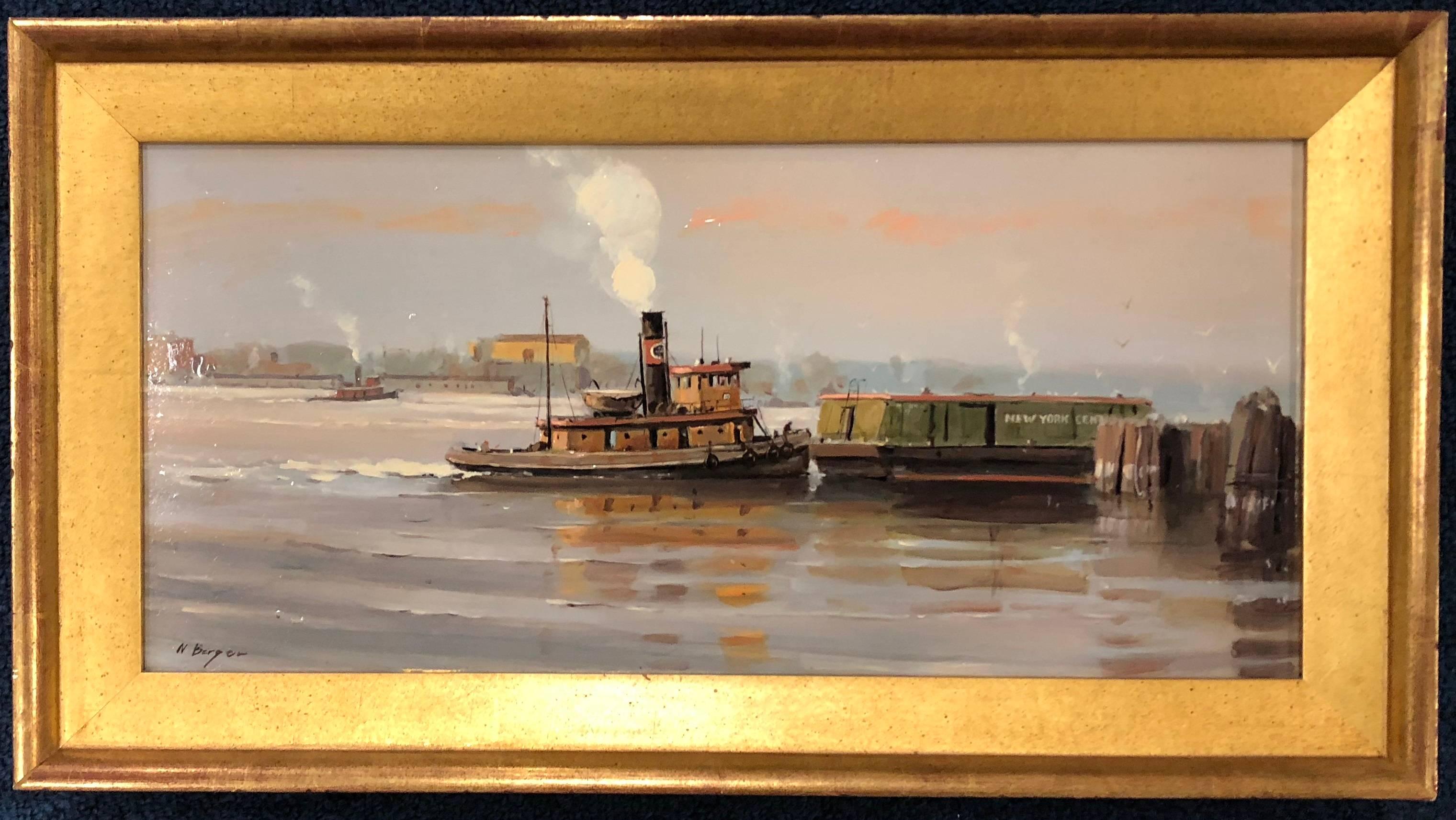 Easing In, New York Central Tug - Painting by Nicholas Berger