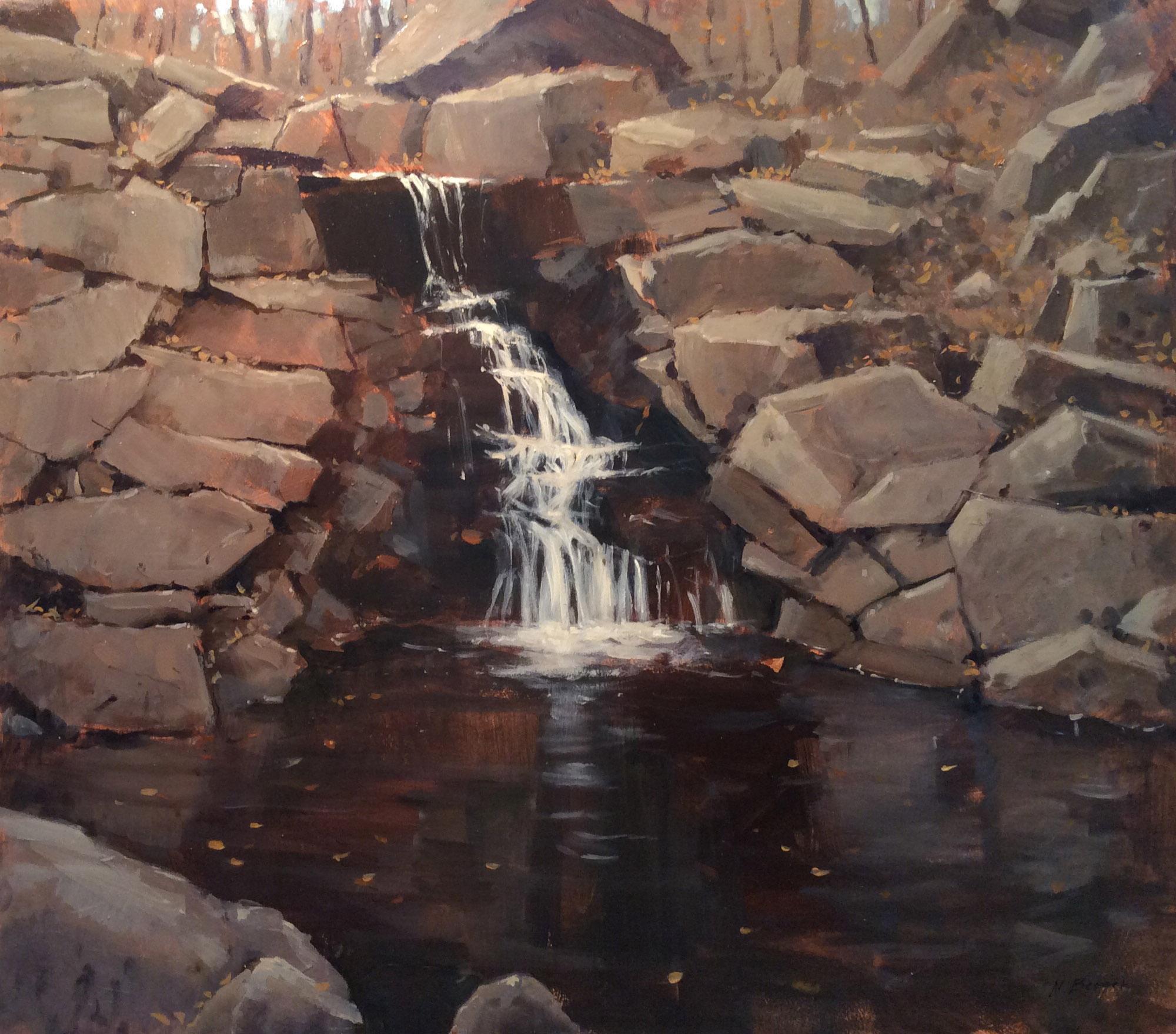 Nicholas Berger Landscape Painting – Nord-Holz-Wasserfall, Central Park