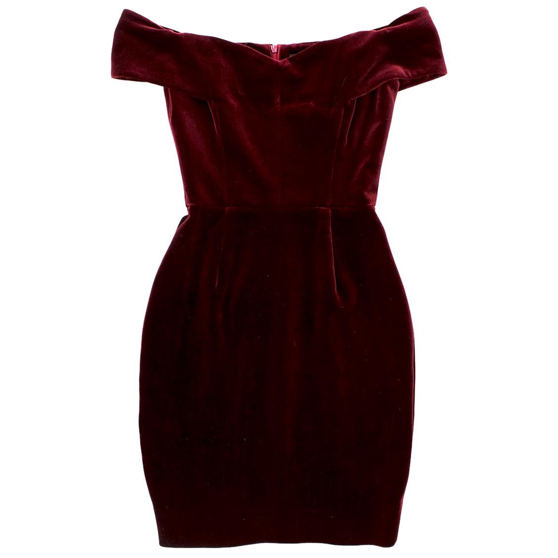 Nicholas Bordeaux Velvet Off-the-Shoulder Mini Dress - Size US 2 For Sale