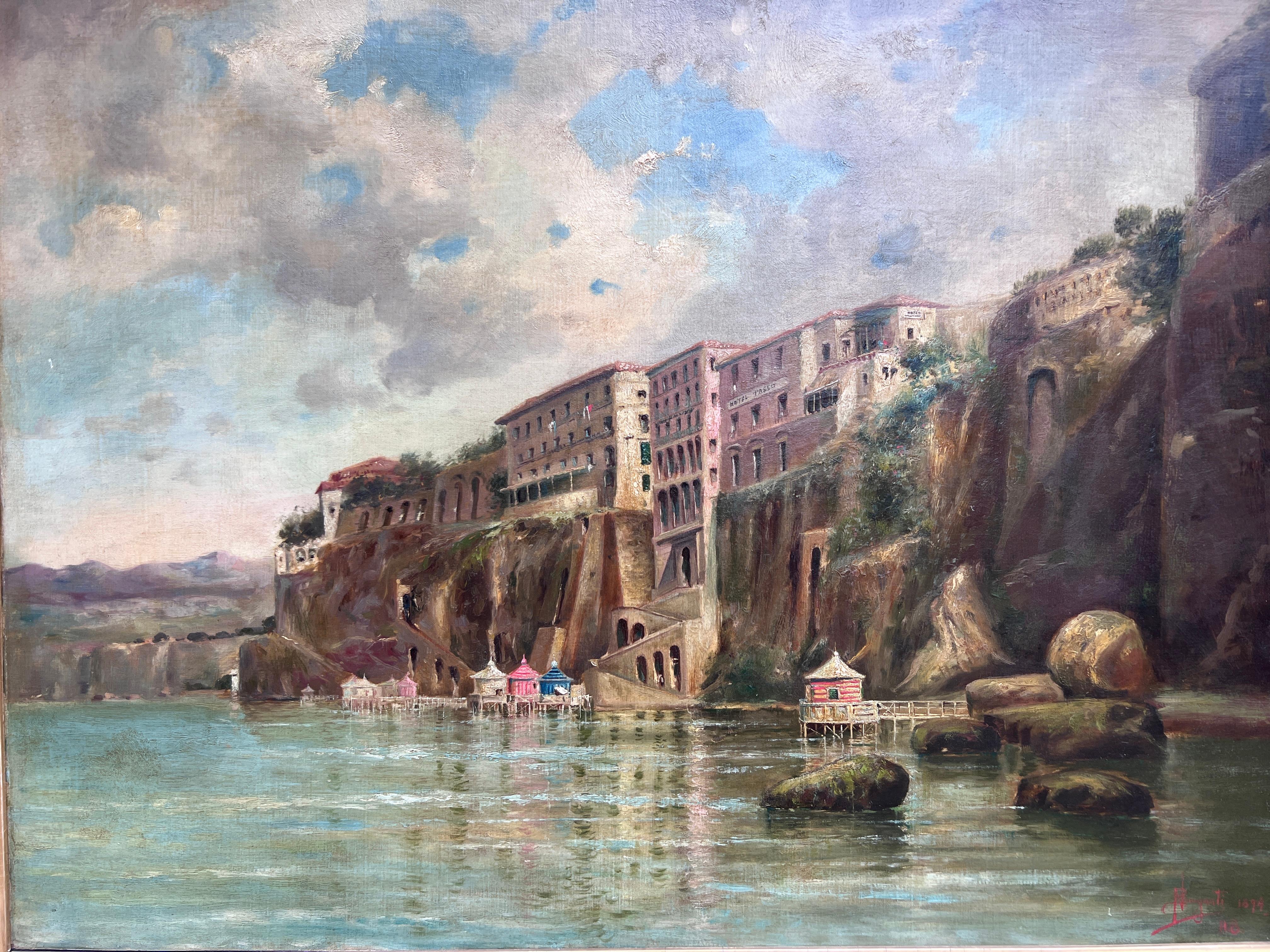 1894 Nicholas Briganti (1861-1944) Antico dipinto a olio paesaggio urbano Italia Sorrento in vendita 1
