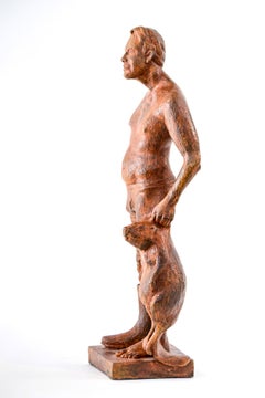 Ambivalence 1/4 - figurative, male, animal, narrative, bronze sculpture