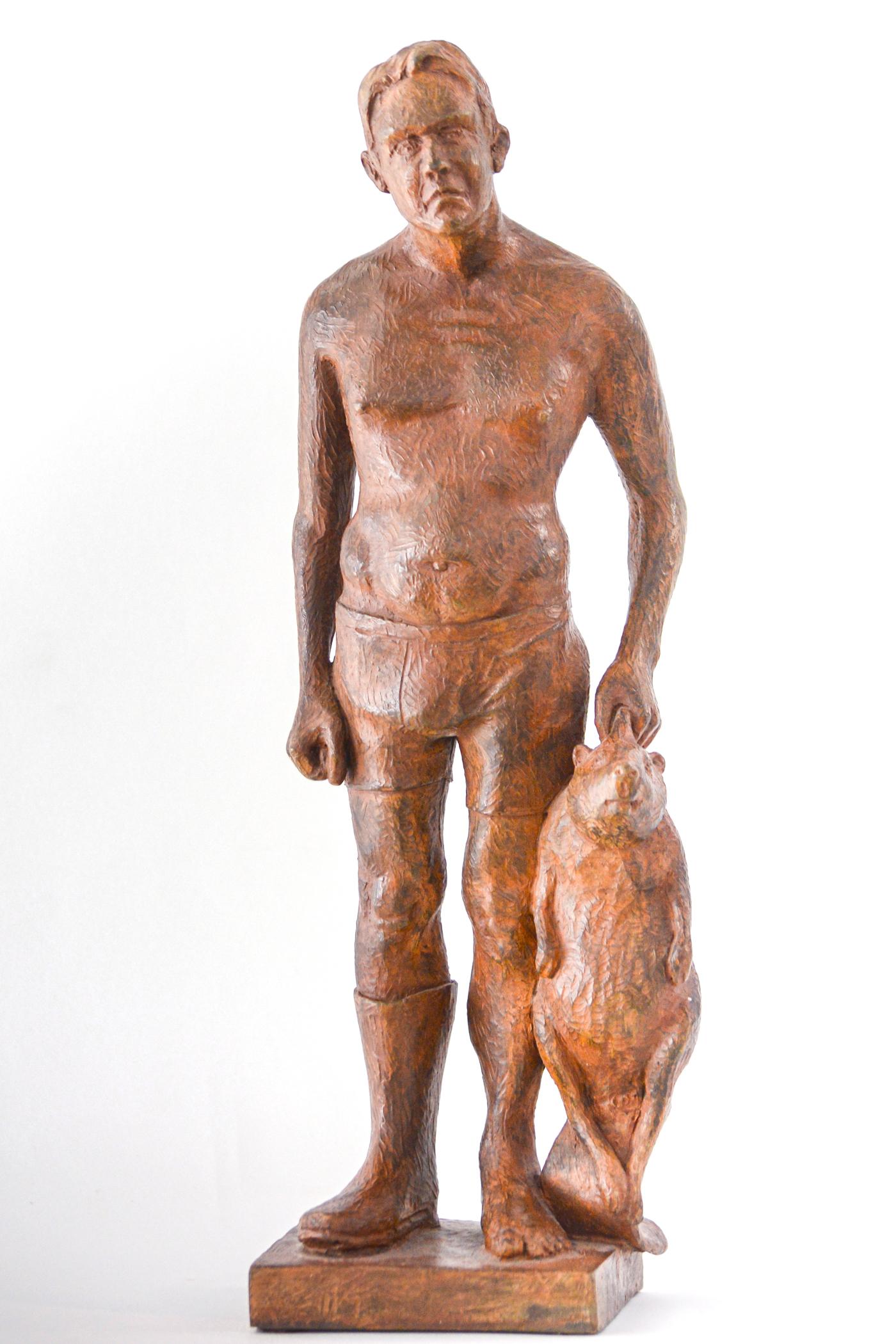 Ambivalence 1/4 - figurative, male, animal, narrative, bronze sculpture - Sculpture by Nicholas Crombach