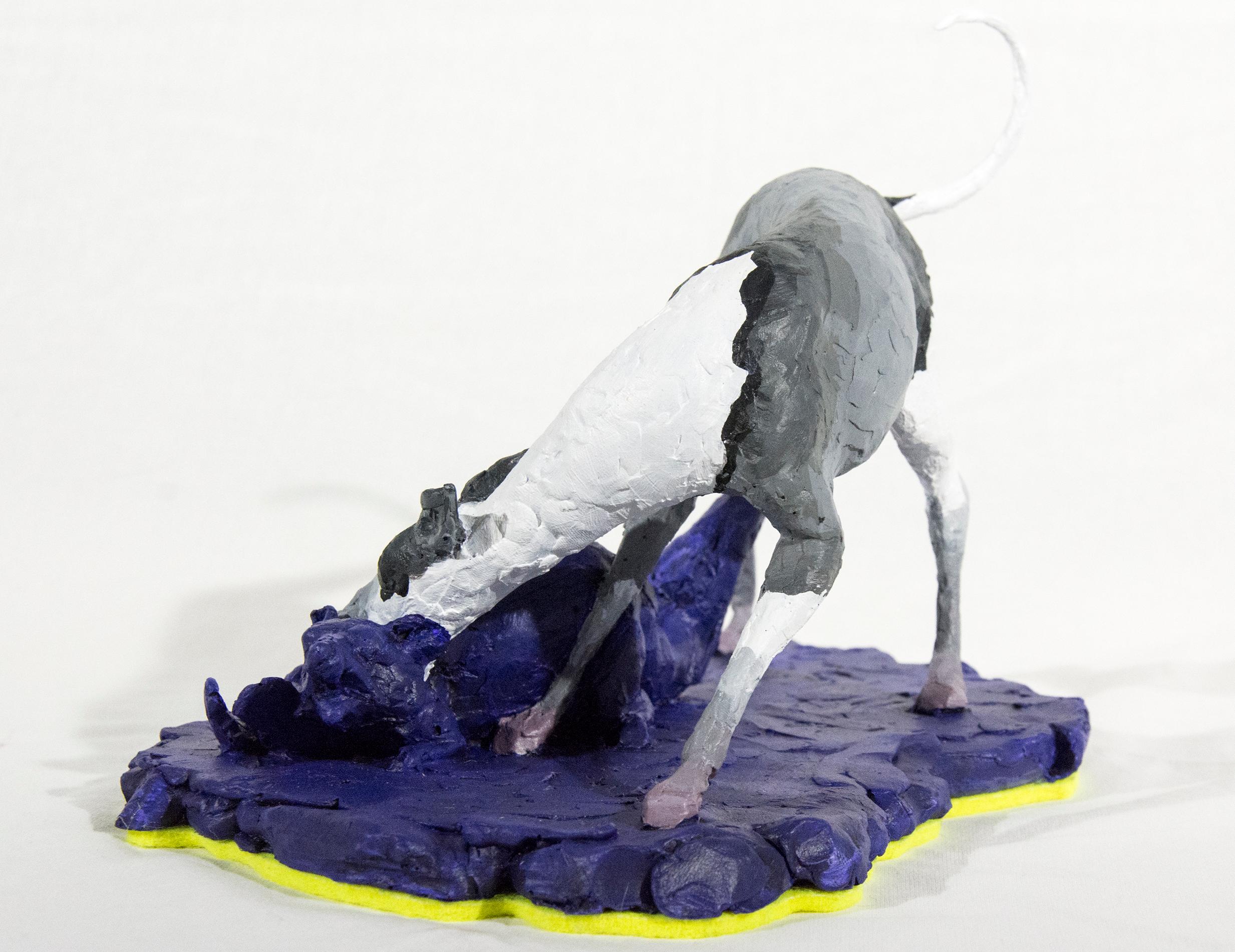 Hound 2/8 - small, grey, white, blue, figurative, dog, wildlife, resin sculpture For Sale 1