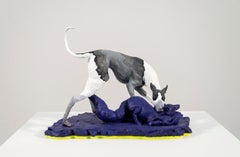 Used Hound 2/8 - grey, white, blue, figurative, dog, wildlife, resin sculpture