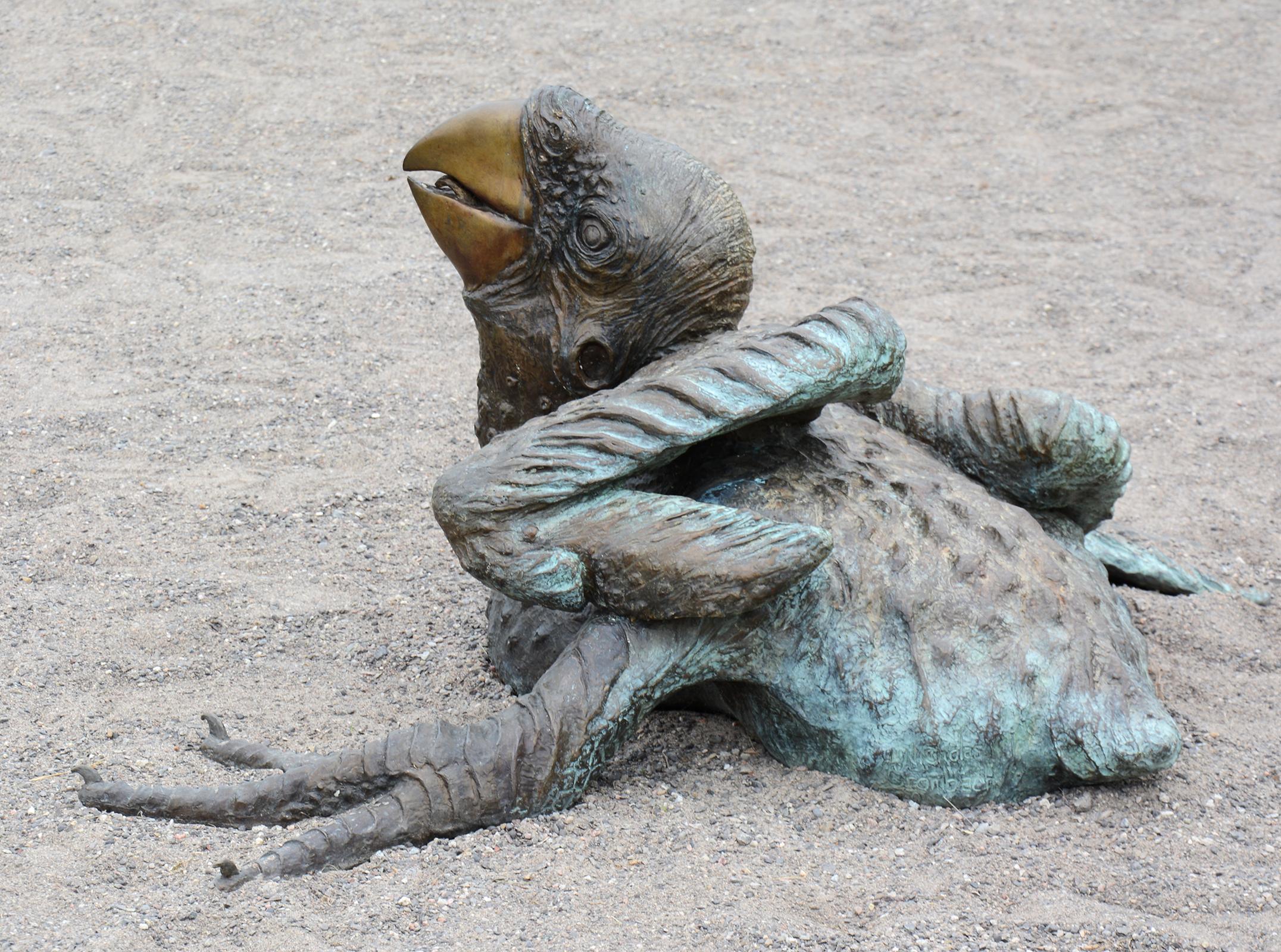 Macaw - large, rustic, figurative, animal, bird, bronze, outdoor sculpture - Gold Figurative Sculpture by Nicholas Crombach