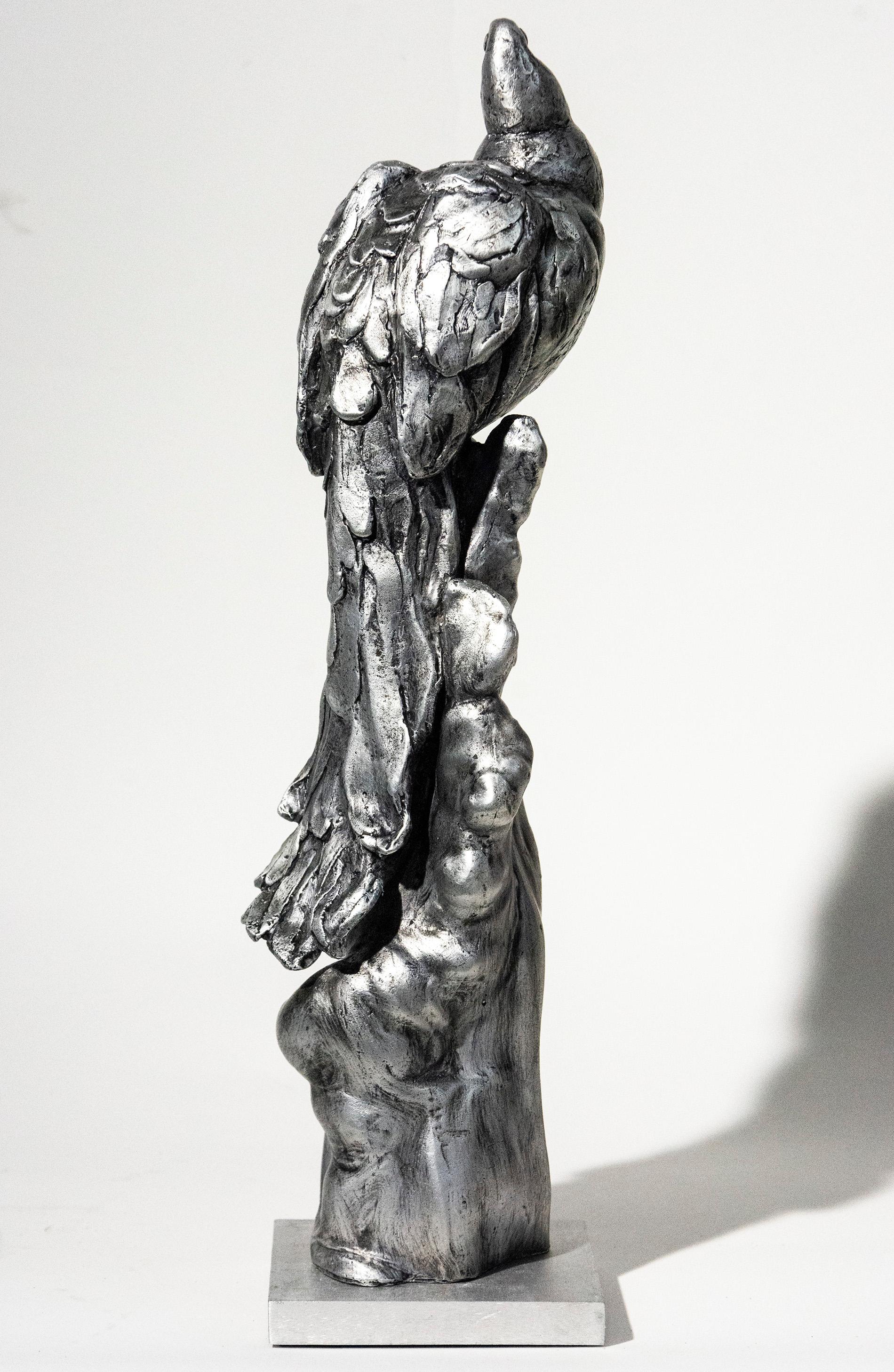 Peacock No 1 - small, cast aluminum, male, bird, interior tabletop sculpture - Sculpture by Nicholas Crombach