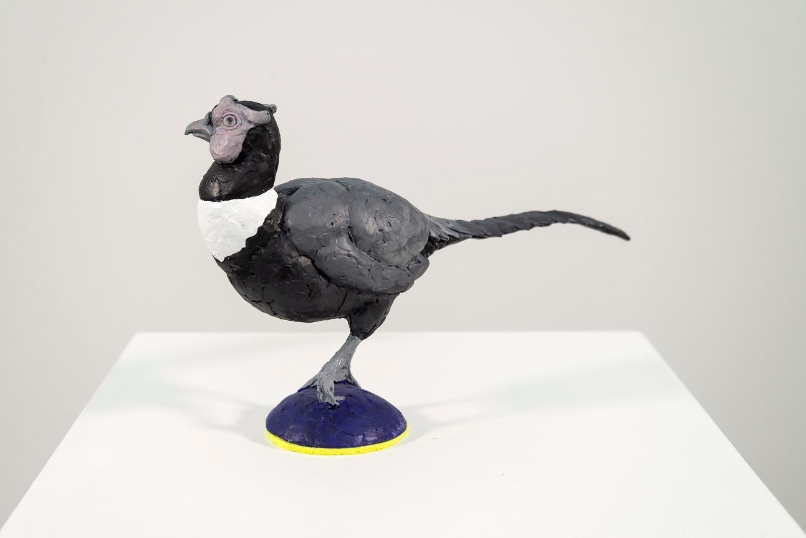 Pheasant - grey, blue, figurative, bird, cast resin, tabletop sculpture - Sculpture by Nicholas Crombach