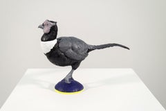 Pheasant - grey, blue, figurative, bird, cast resin, tabletop sculpture