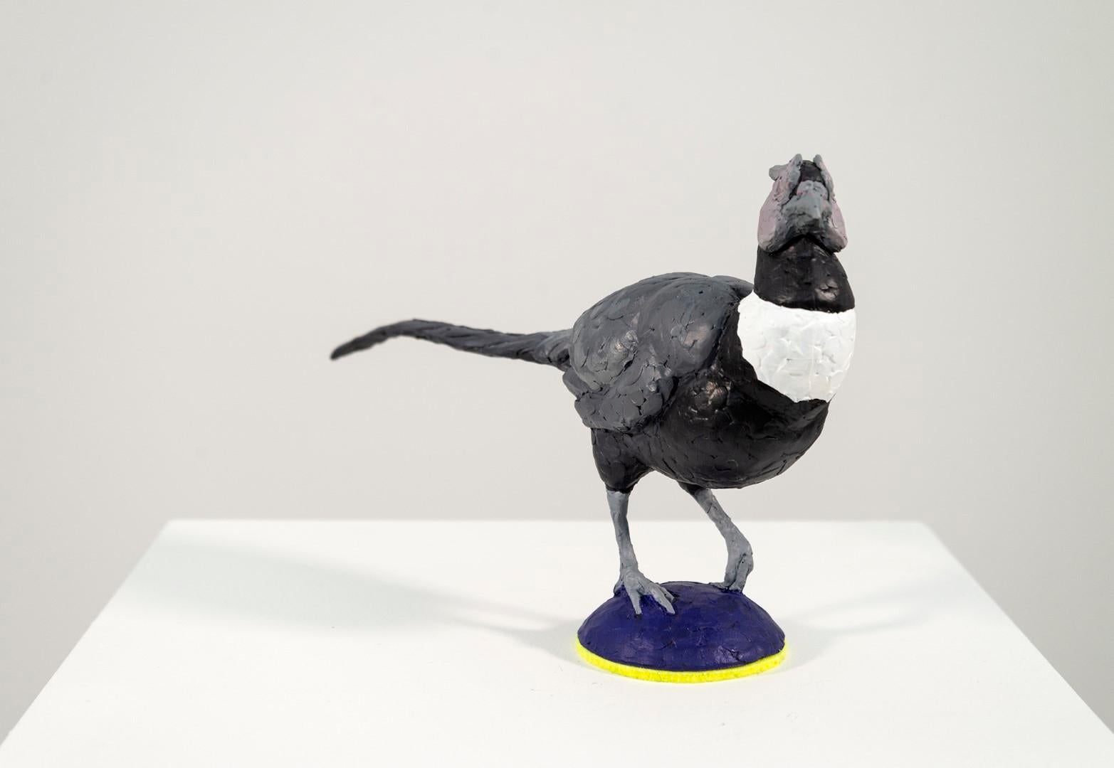 Pheasant - grey, blue, figurative, bird, cast resin, tabletop sculpture - Contemporary Sculpture by Nicholas Crombach