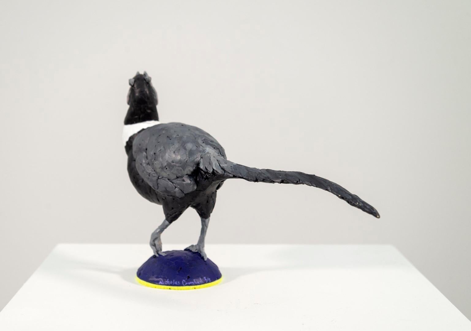 Pheasant - grey, blue, figurative, bird, cast resin, tabletop sculpture For Sale 1
