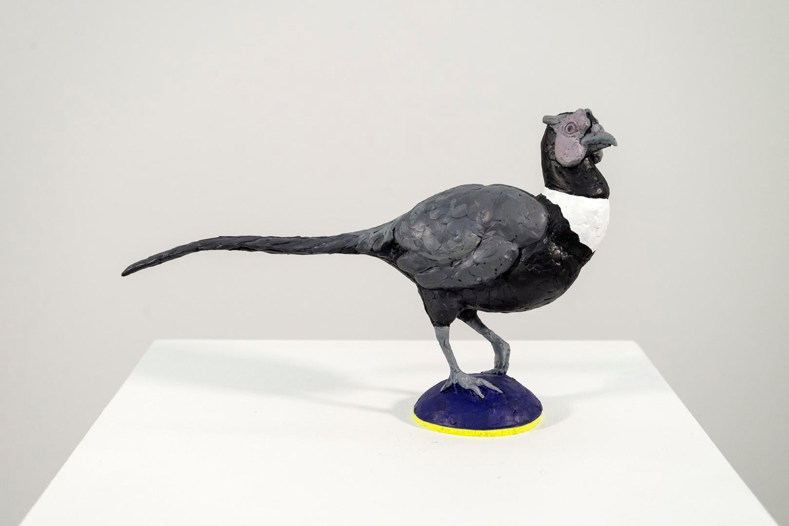 Nicholas Crombach Figurative Sculpture - Pheasant - grey, blue, figurative, bird, cast resin, tabletop sculpture