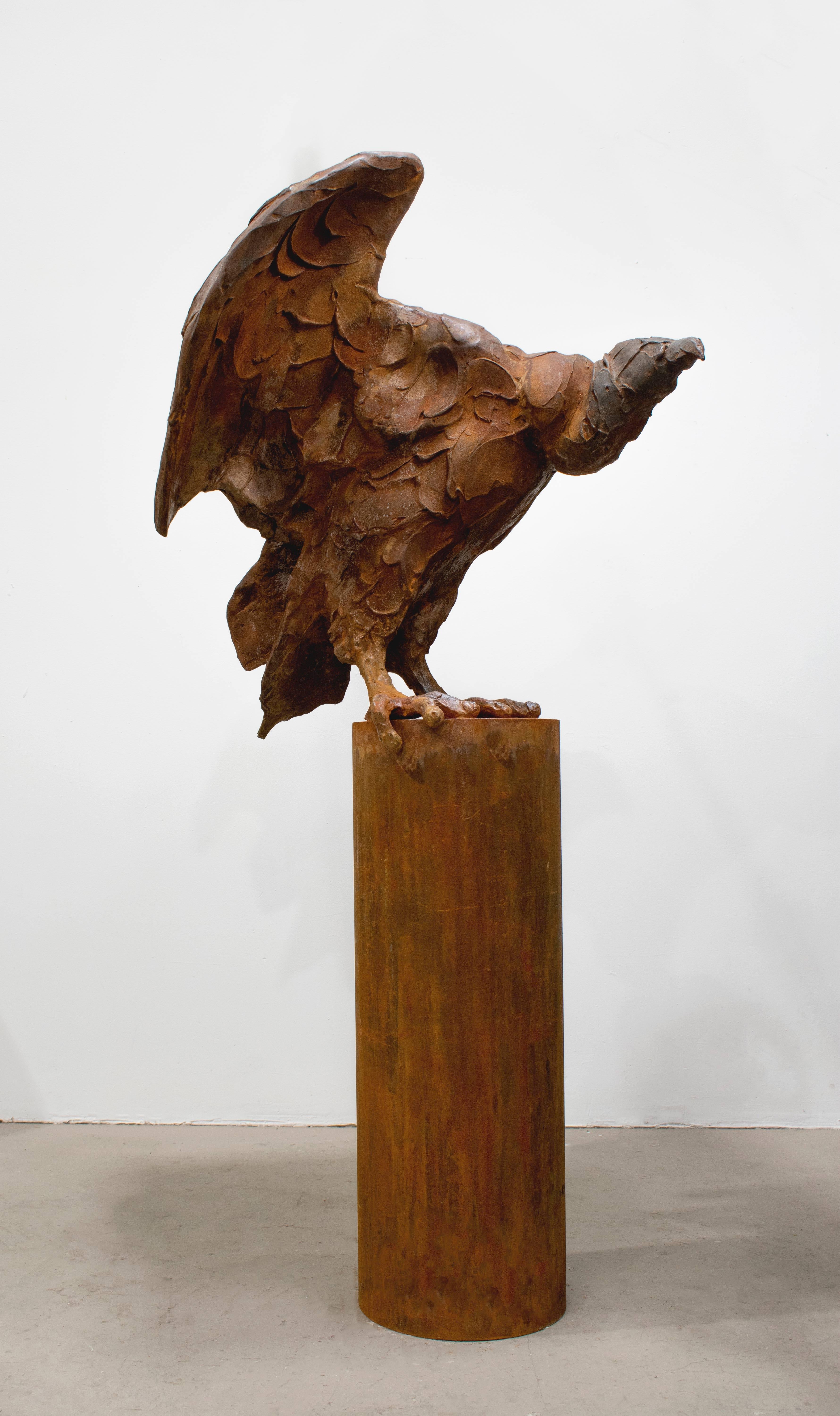 Buitre I - escultura rústica, figurativa, animal, ave, hierro fundido, exterior - Sculpture Contemporáneo de Nicholas Crombach