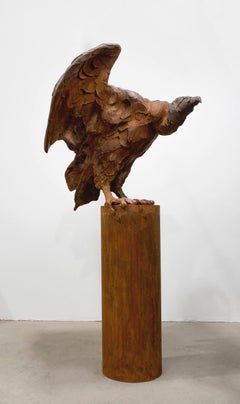 Vulture I - rustic, figurative, animal, bird, cast iron, outdoor sculpture