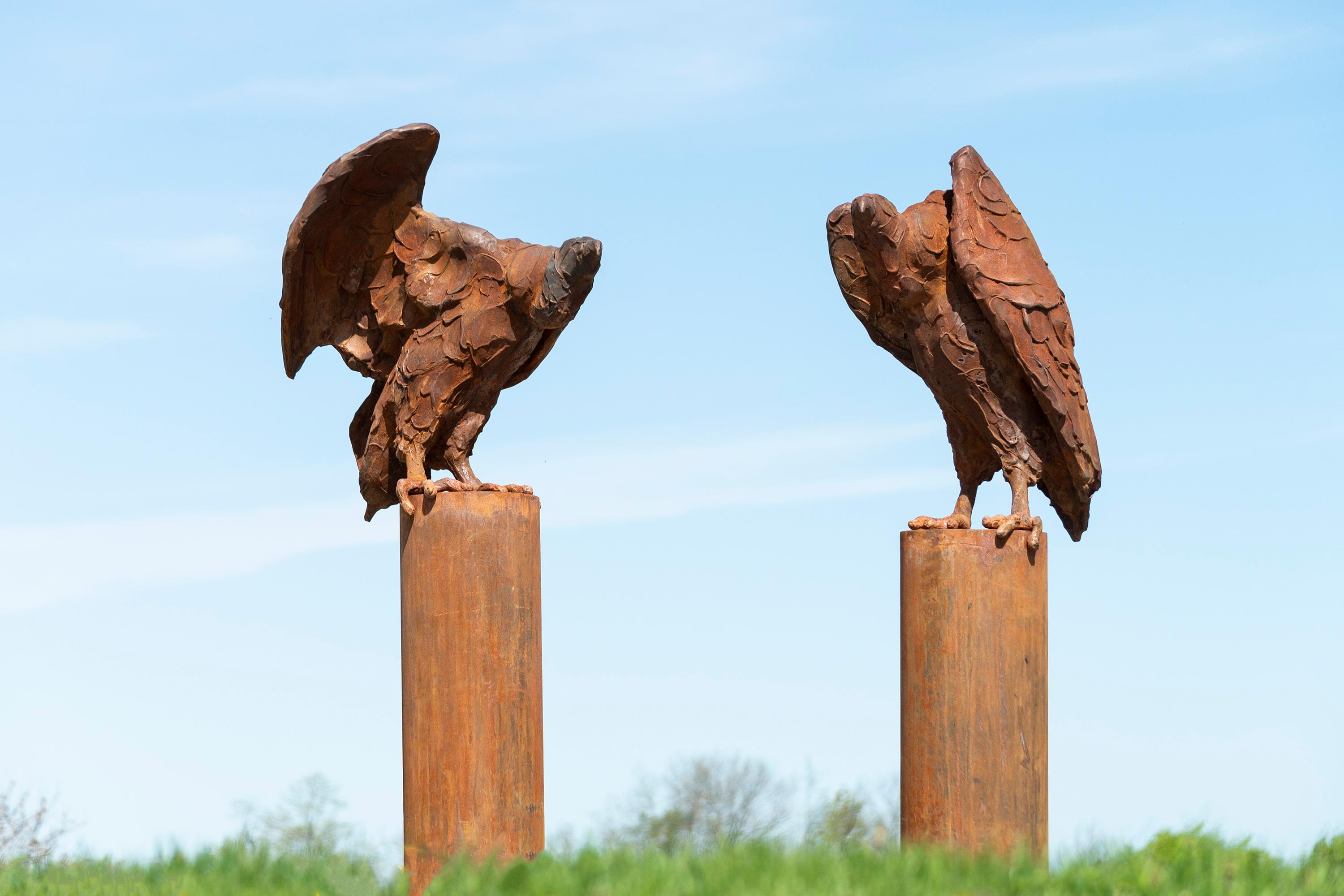 Nicholas Crombach se ha atrevido a representar un buitre en esta espectacular escultura contemporánea para exteriores. Históricamente, la reputación de estas antiguas aves de rapiña ha prejuzgado a algunas personas contra ellas. Los buitres de