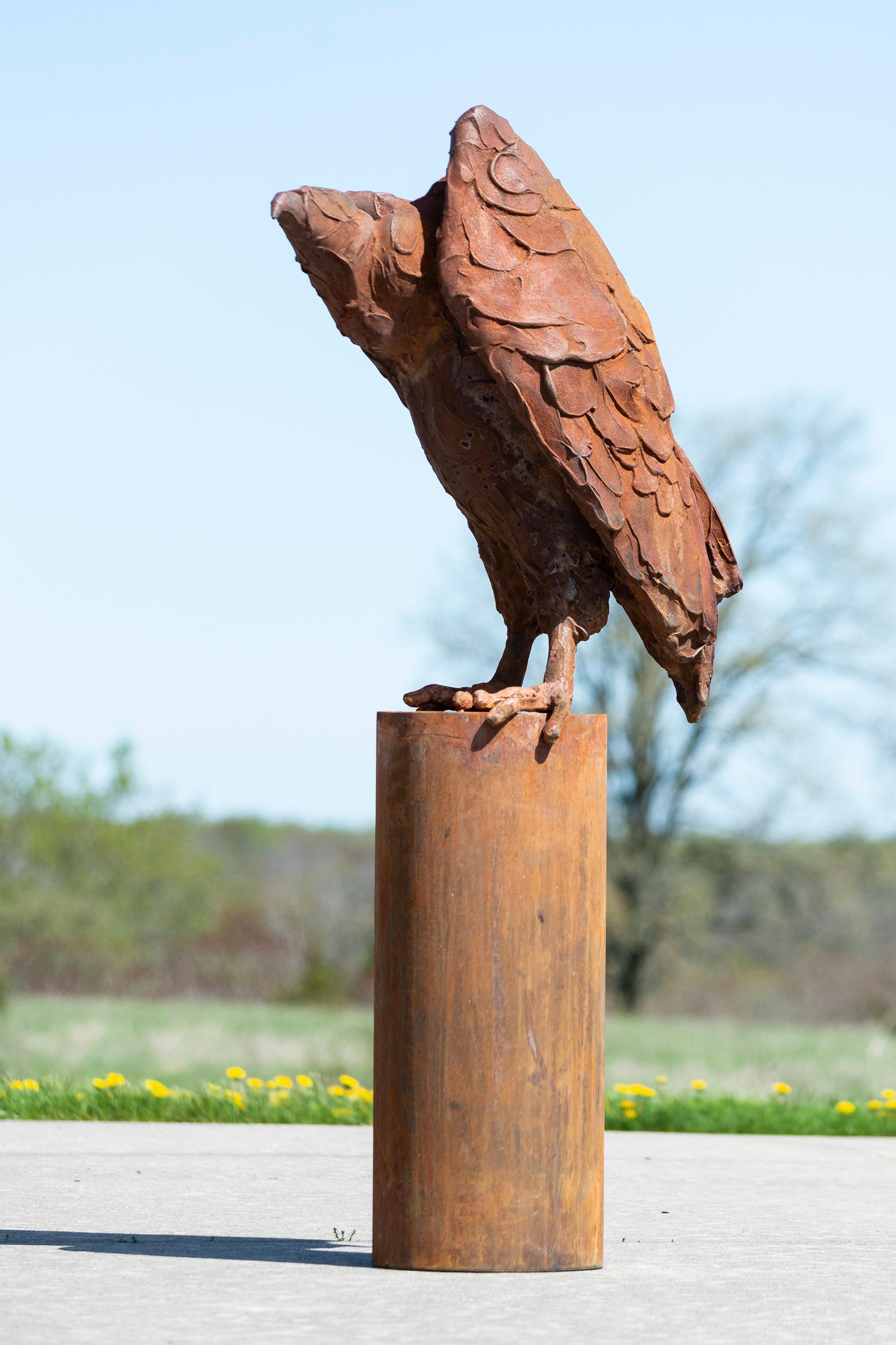 Buitre I - escultura rústica, figurativa, animal, ave, hierro fundido, exterior 2