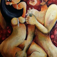 Daisies, Abstract Cubism, Figurative Acrylic and Oil Painting