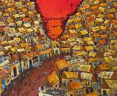 Red Valley Favela, Brazilian art, Contemporary Oil Painting