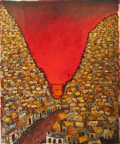 Red Valley Favela, Brazilian art, Contemporary Oil Painting