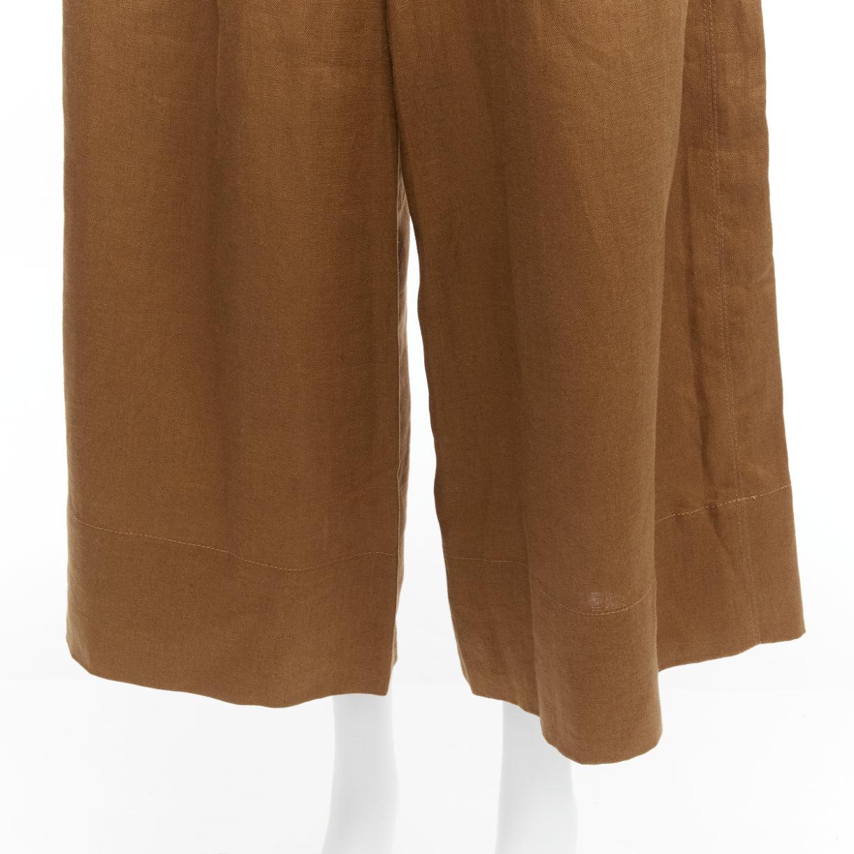 NICHOLAS marrone 100% lino pantaloni a vita alta con cintura a gamba larga US6 M in vendita 2